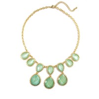 Opalline Mint Water Drops Resin Stone Bib Necklace